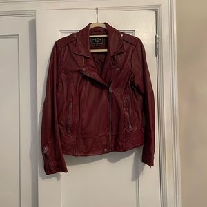 Lucky Brand burgundy distressed leather moto jacket